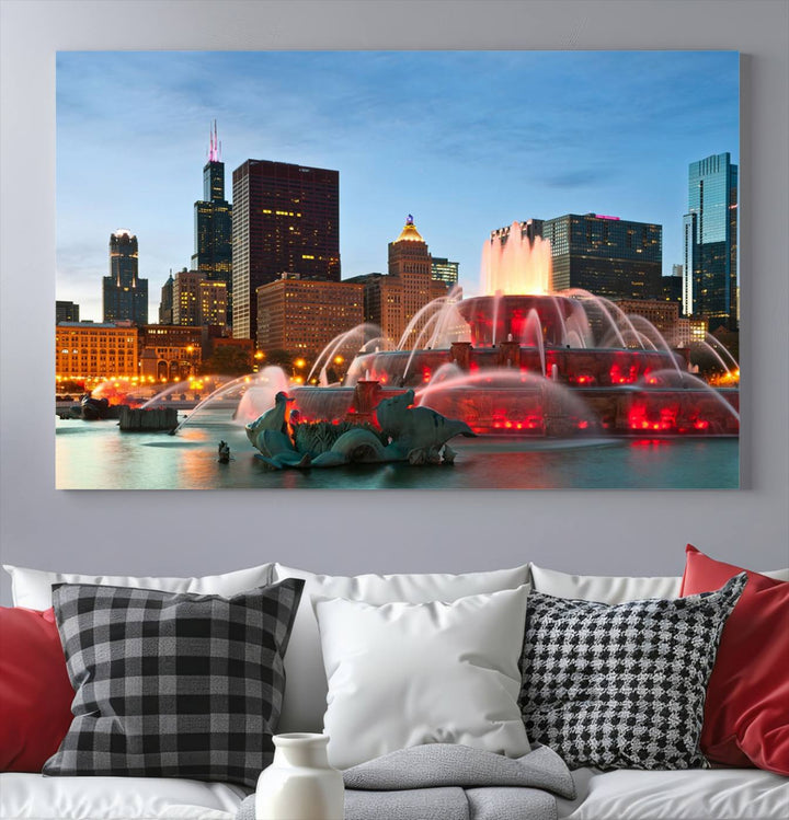 Chicago City Lights Night Skyline Cityscape View Wall Art Impression sur toile