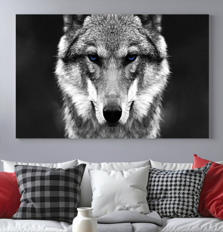 Art mural de loup sauvage noir et blanc Impression sur toile