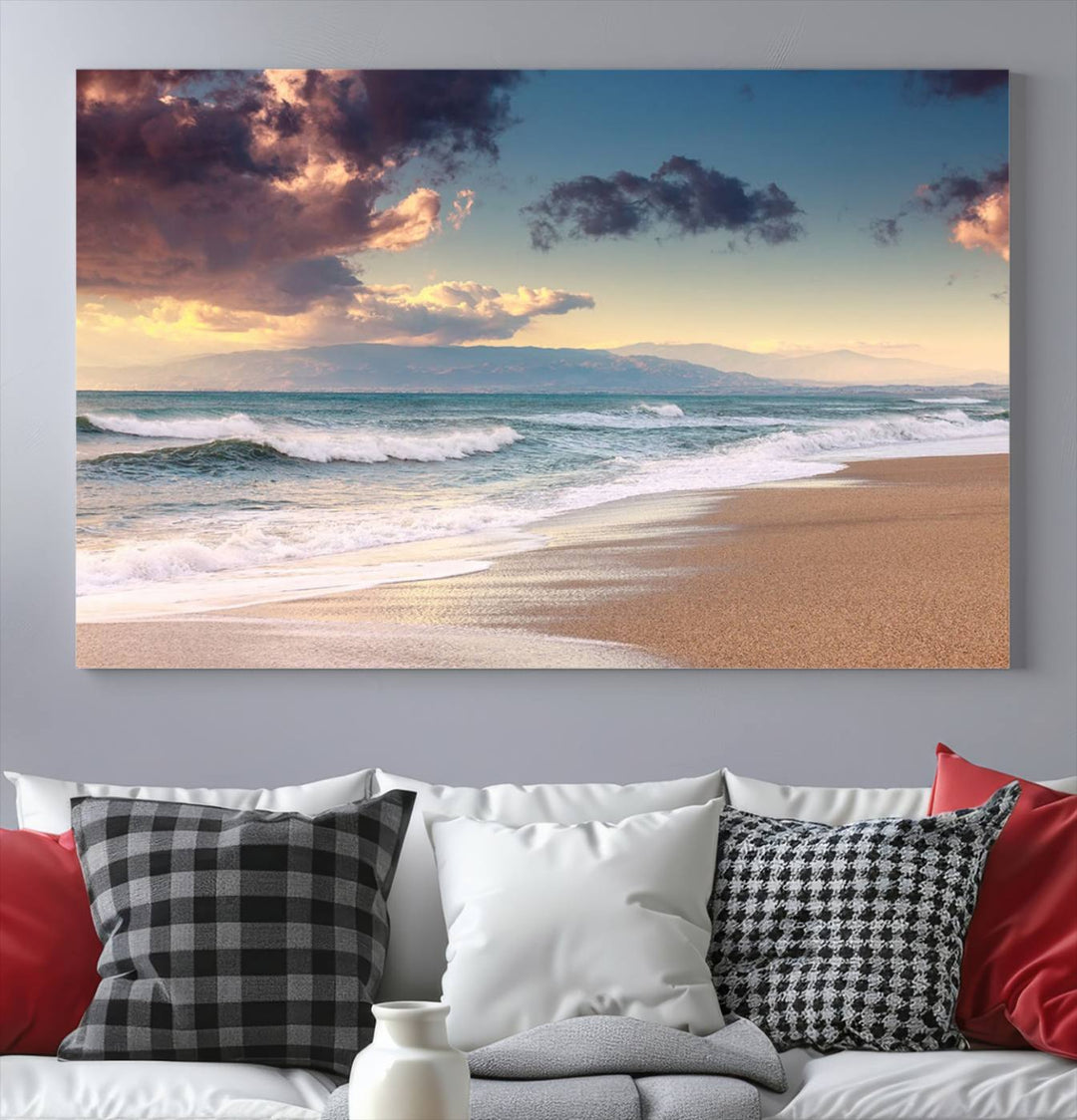 Cloudy Weather Beach Sunset Sunrise Wall Art Canvas Print