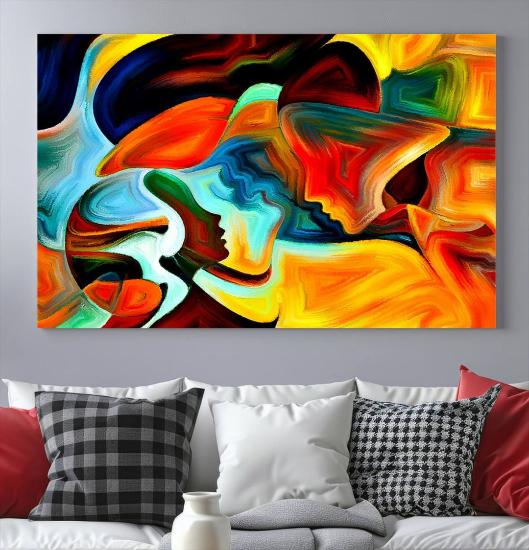 The "Human Love Figures Abstract Wall Art Canvas Print" adds a stylish touch to the dining area, featuring vibrant three-panel artwork on museum-quality canvases with UV-protective coating.