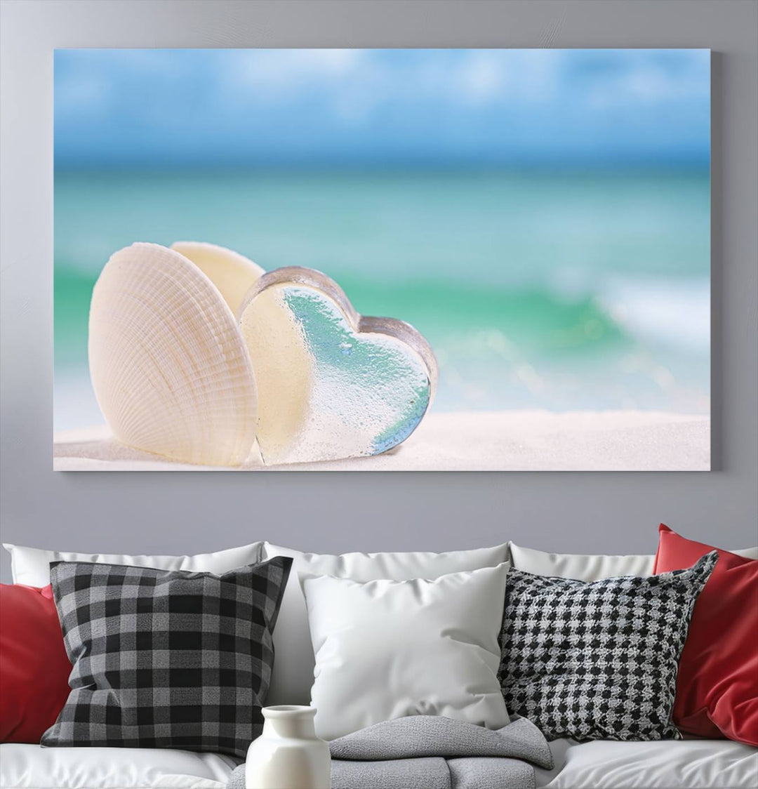 Impression sur toile d'art mural de coquillage d'amour de plage