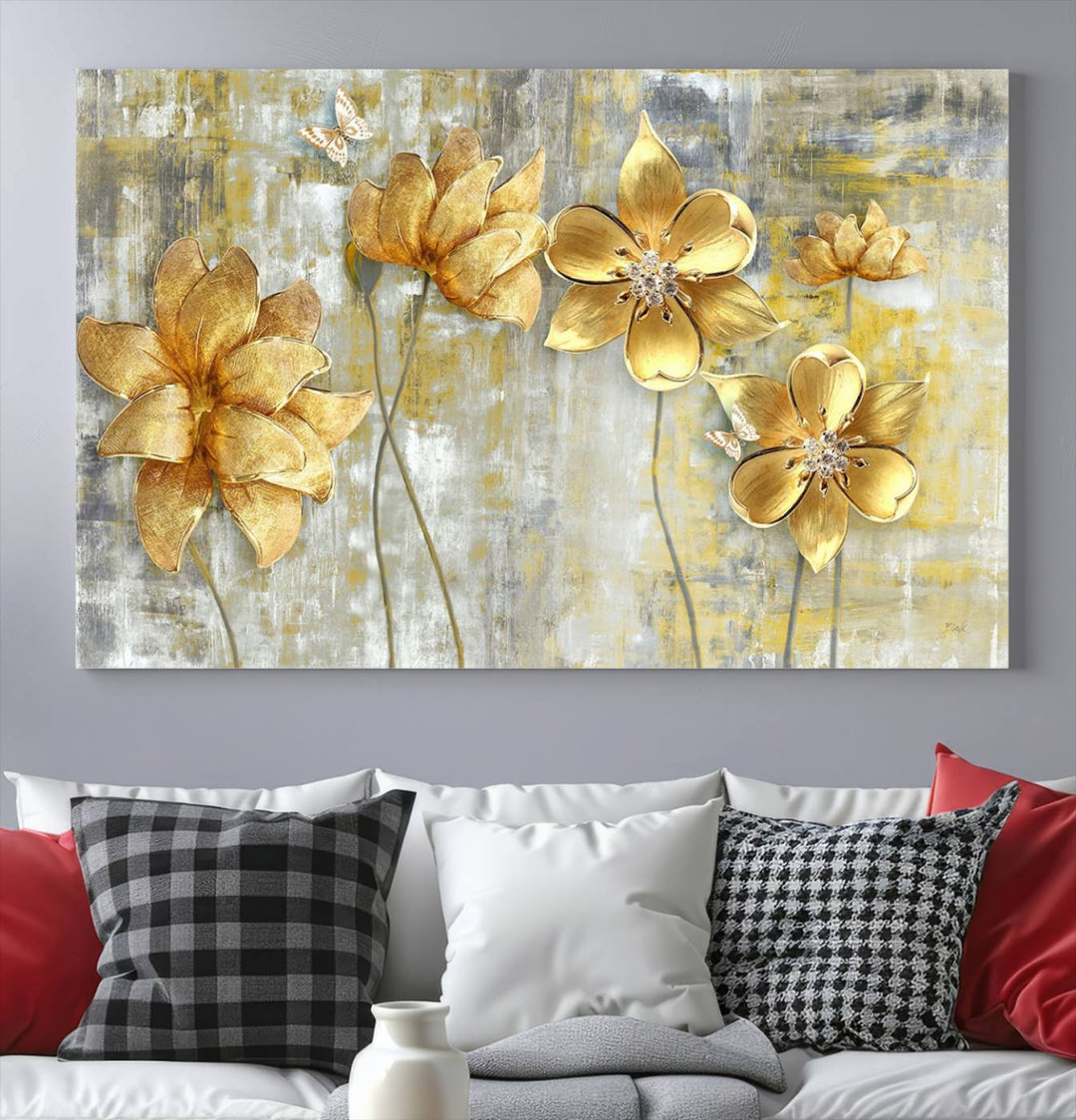 Golden Flowers Wall Art Canvas Print