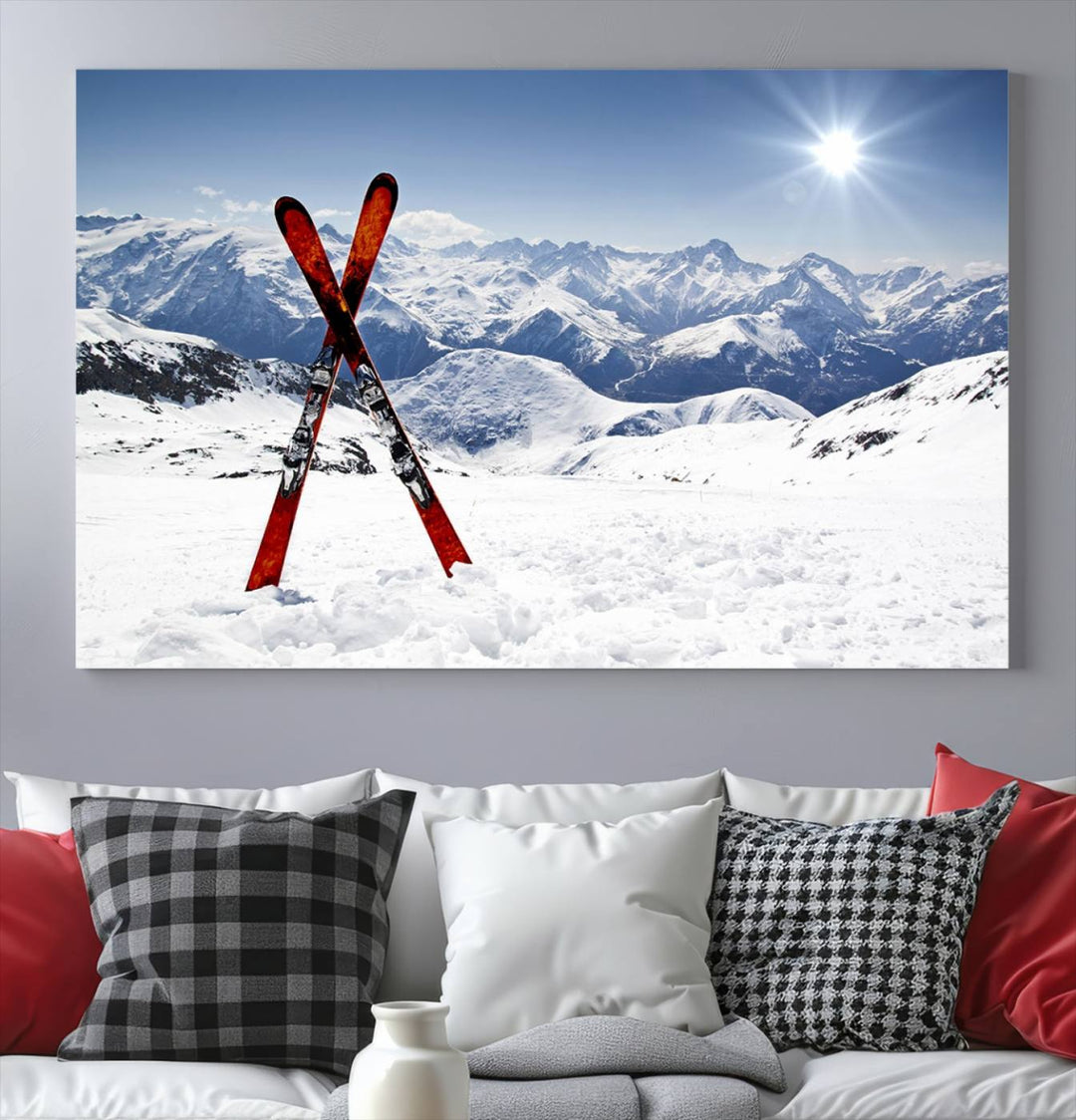 Snow Mountain Wall Art Canvas Print, Snowboard Sport Wall Art