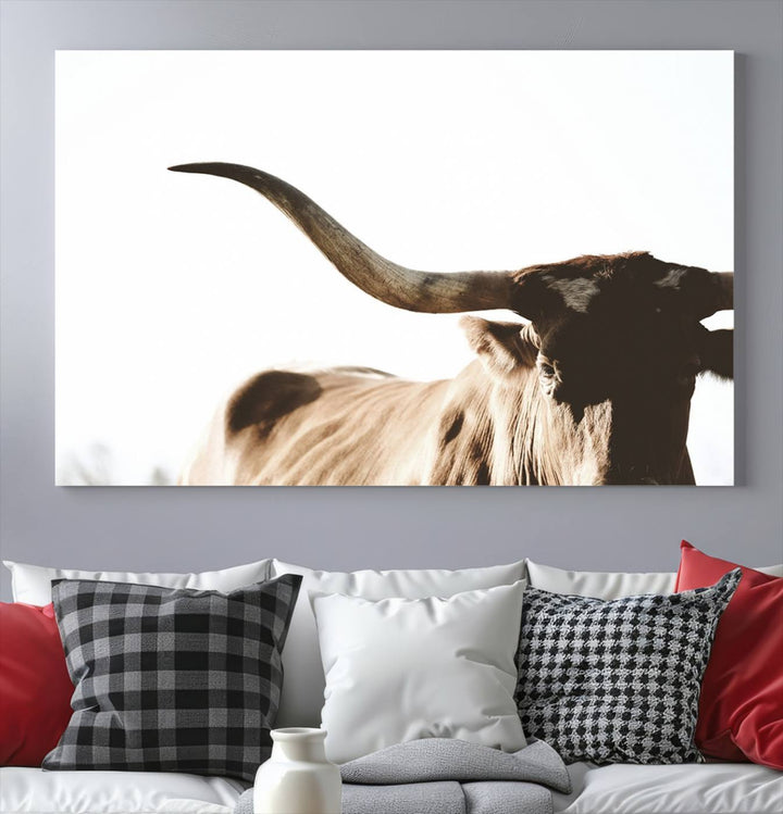 Texas Cow Longhorn Wall Art Canvas