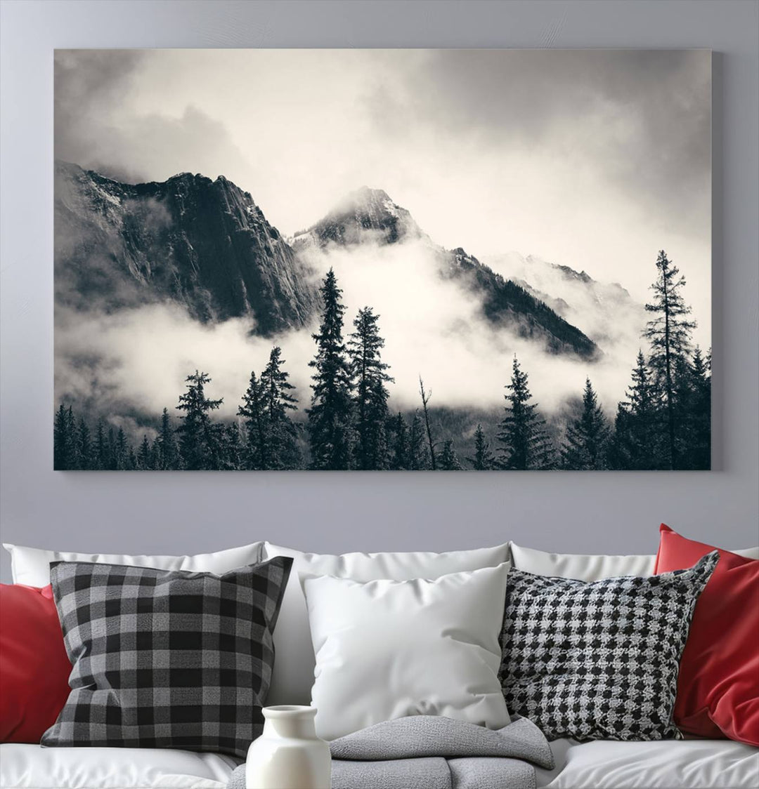 Forêt d'hiver Misty Fogy Wall Art Impression sur toile