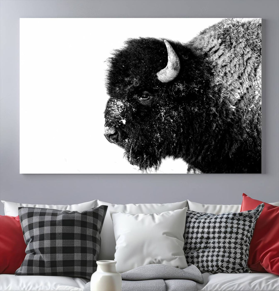 American Bison Wall Art - Buffalo Wall Art Black and White Canvas Print - Framed, Ready to Hang, Modern Nature-Inspired Artwork for Home and Office Decor