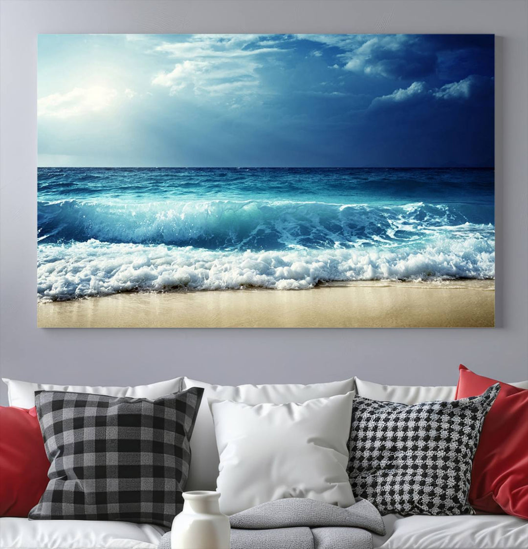 Impresiones en lienzo de playa, paisaje marino, foto náutica, lienzo costero, lienzo de olas de mar, arte de pared extragrande, decoración de pared de playa