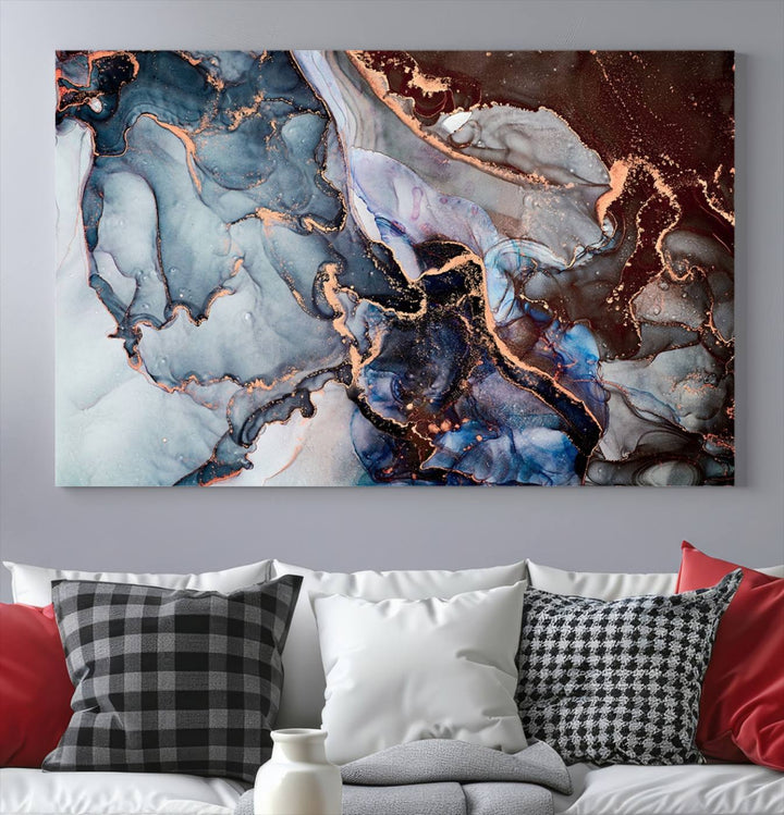 Brown Blue Abstract Marble Wall Art Canvas Print