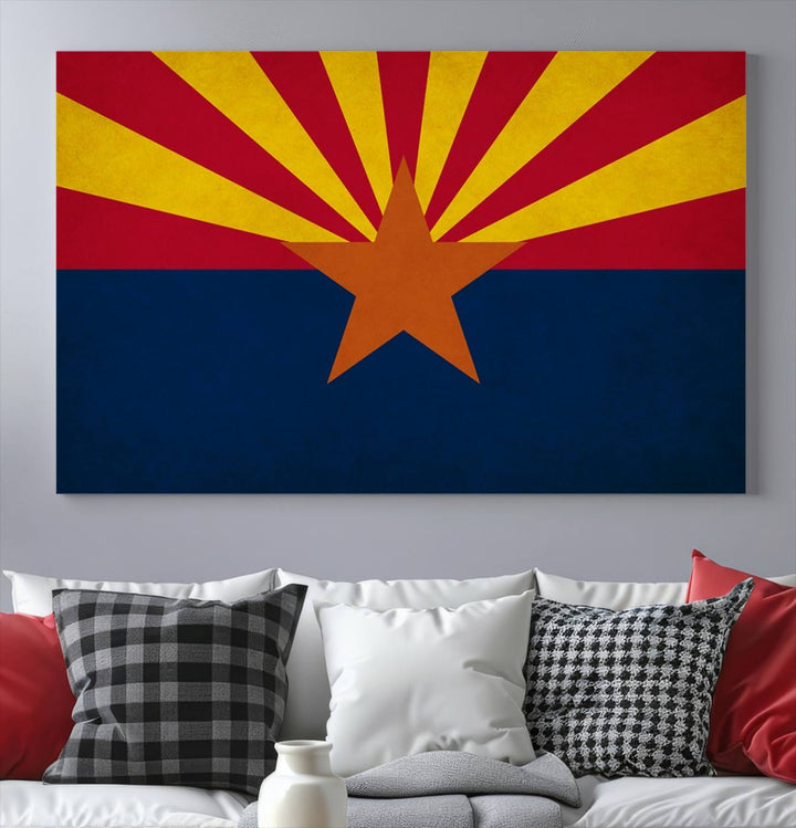 The Arizona States Flag Wall Art Canvas Print, made from museum-quality canvas with a UV-protective coating, is displayed prominently.