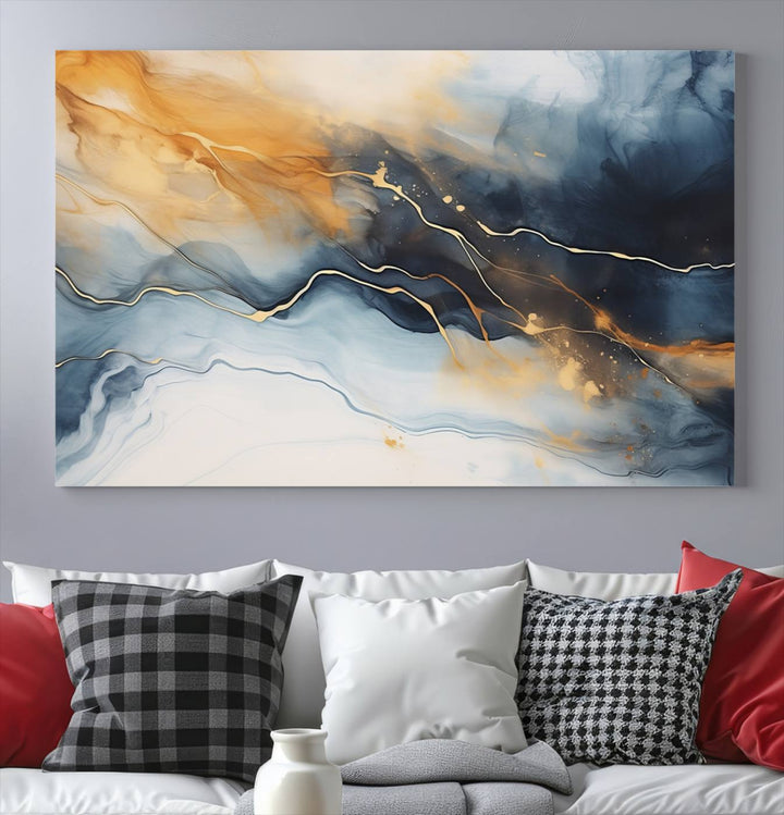 Smoke Blue Wall Art Canvas Print Abstract Artwork Printing