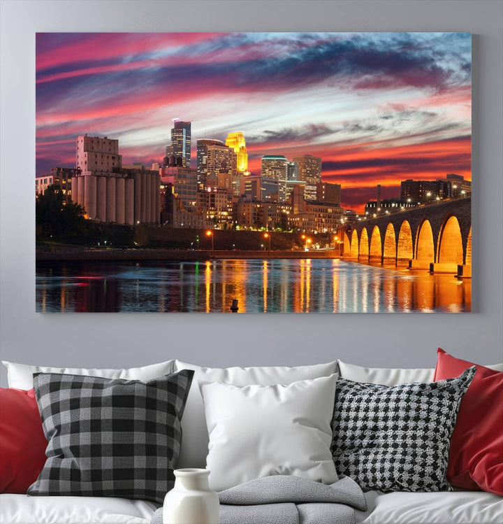 The "Minneapolis Wall Art Canvas Print, Minnesota City Wall Art Print, Minnesota Cityscapes Wall Art" features a city skyline at sunset in museum-quality canvas prints. Transform your living space into a gallery with this stunning piece and enjoy free shipping.