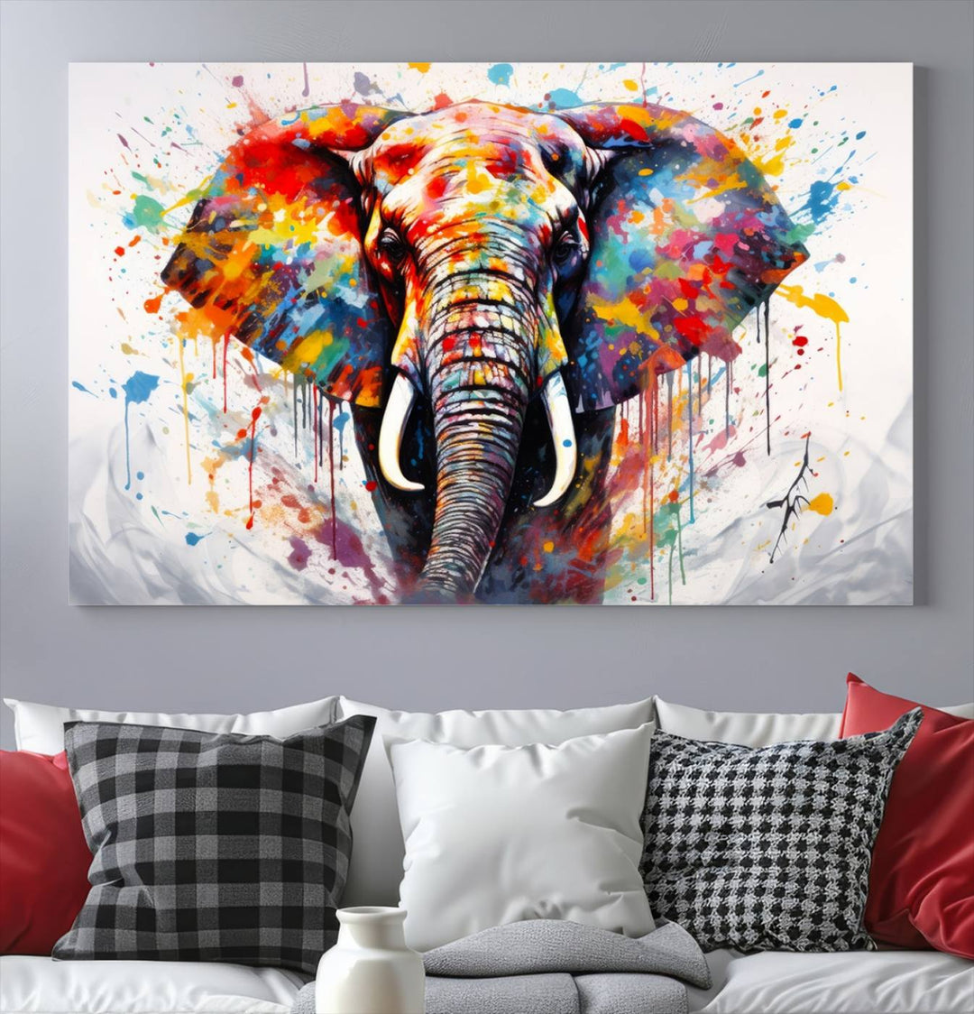 Watercolor Elephant Abstract Wall Art Canvas Print