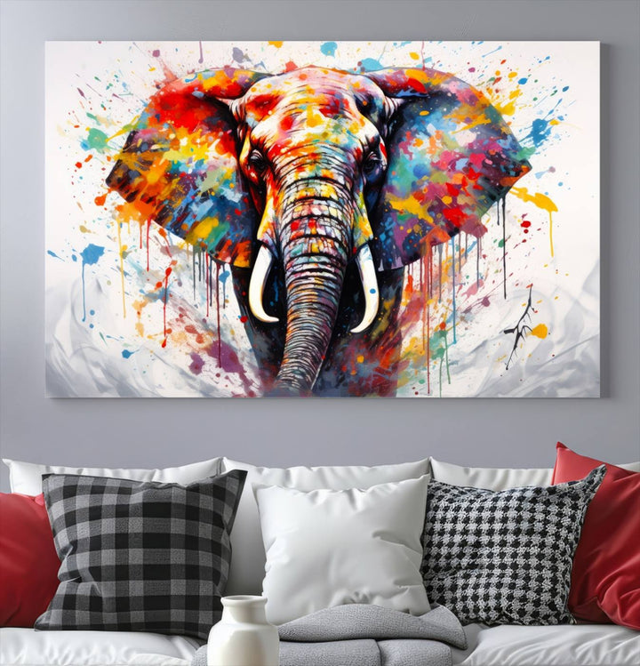 Impresión en lienzo de arte abstracto de pared de elefante de acuarela para decoración moderna del hogar, oficina, sala de estar y comedor