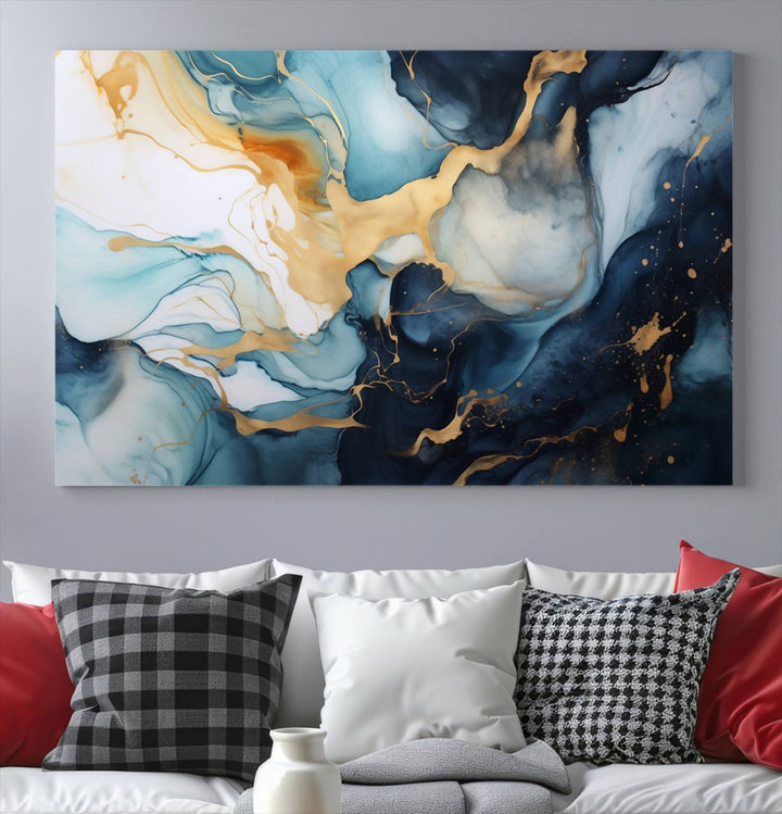 The living room is enhanced by the Marble Fluid Abstract Wall Art Canvas Print, which adds a touch of sophistication.