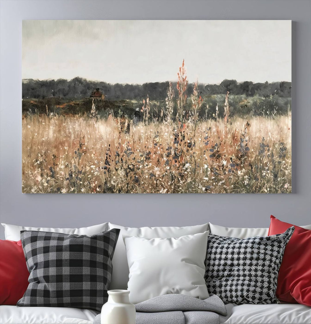 Abstract Wildflower Field Landscape Oil Painting Print, Country Field Wall Art - Framed Ready to Hang