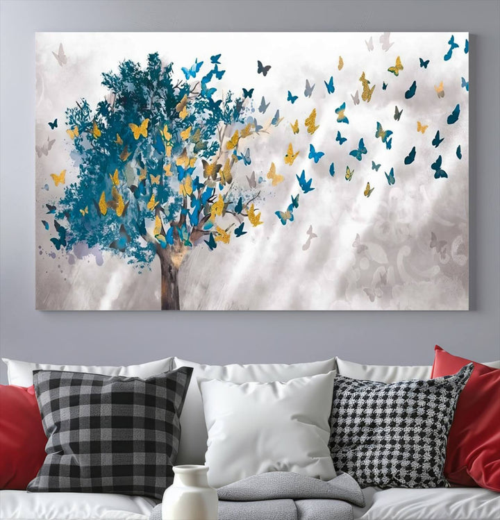 Tree Butterfly Abstract Tree and Butterfly Wall Art Canvas Print