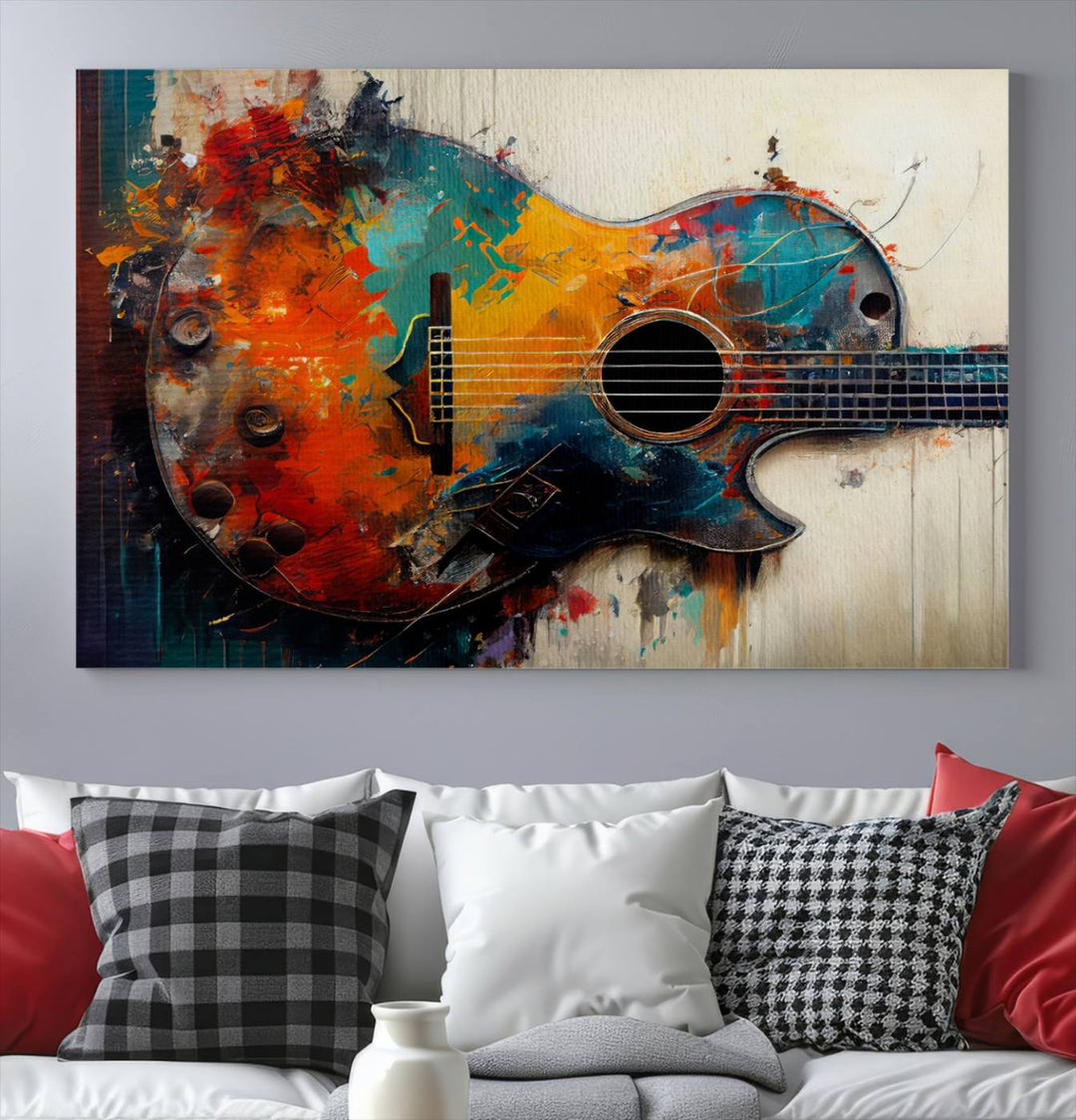 Abstract Guitar Wall Art Canvas | Vibrant Music-Inspired Art for Living Room or Studio | Colorful Music Decor Canvas Print