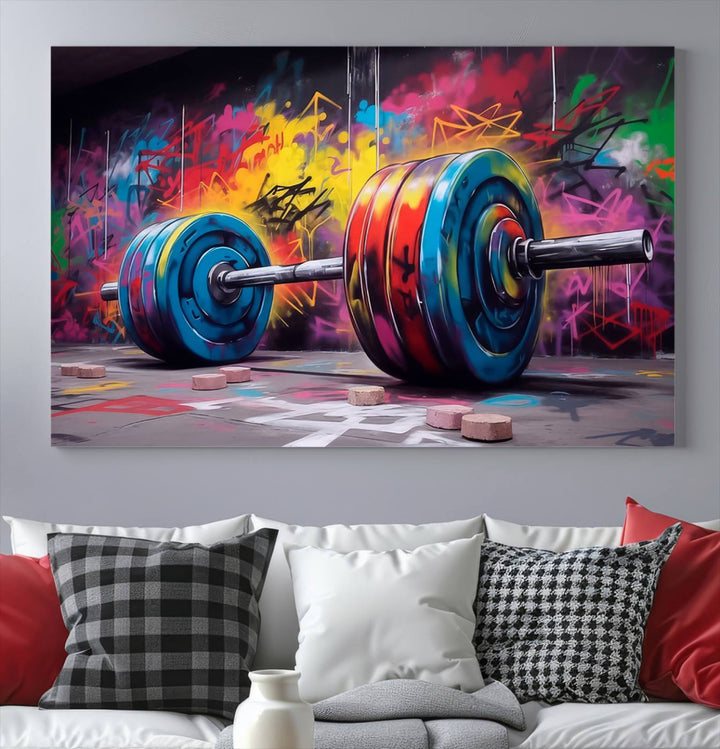 Lienzo decorativo para pared de gimnasio | Impresión de graffiti con barra | Decoración de pared de fitness motivacional | Decoración de la sala de entrenamiento | Decoración del gimnasio en casa