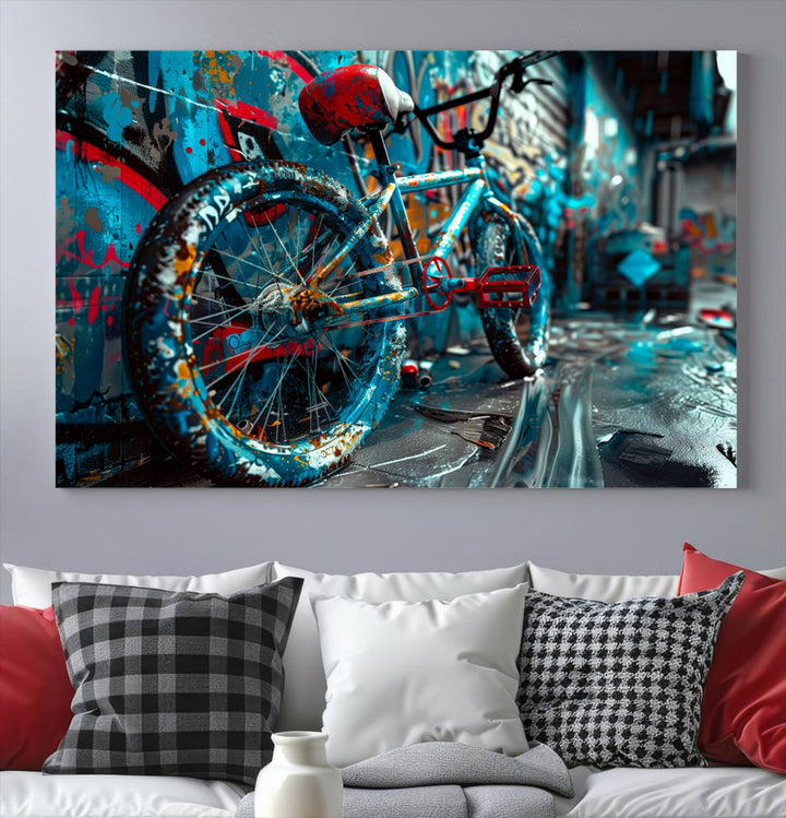 Bicycle Wall Art Canvas Print, Graffiti Wall Art Canvas Print