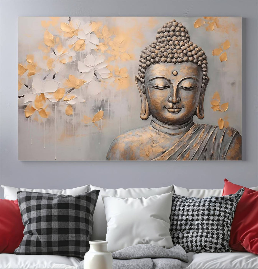 Abstract Buddha Statue Wall Art Canvas Print - Modern Meditation Decor for Living Room, Office, Yoga Studio