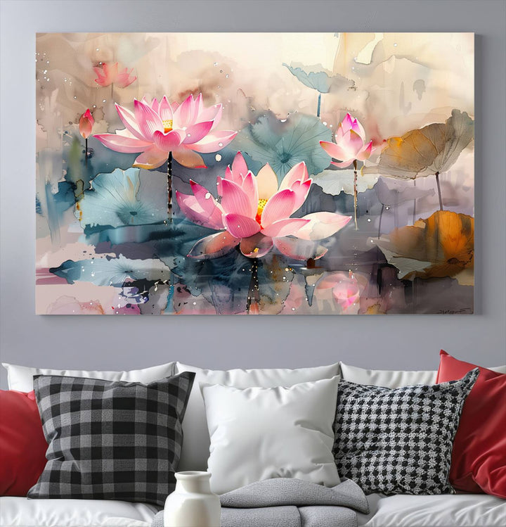 Abstract Watercolor Lotus Flower Wall Art Canvas Print