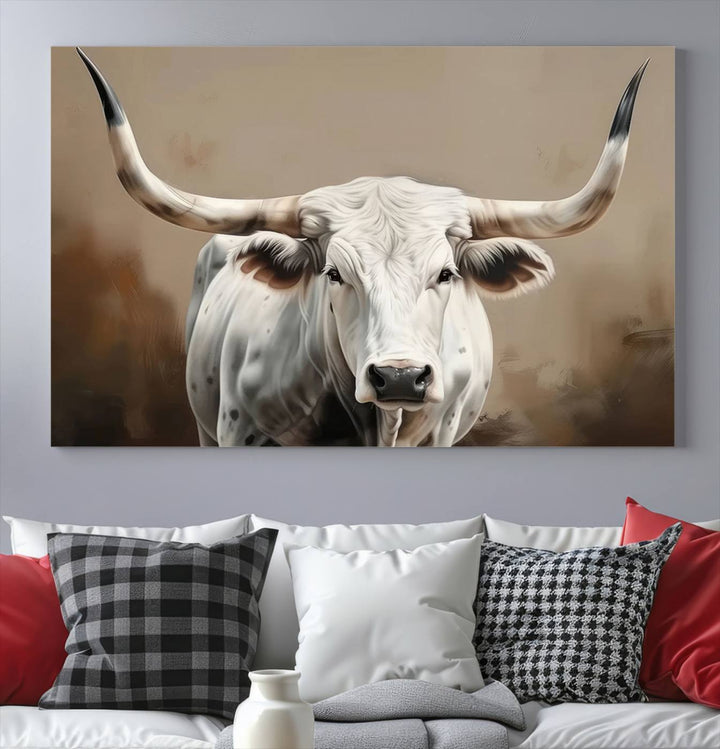 Texas Longhorn Canvas Wall Art features a triptych design on premium canvas with a gallery-quality finish.