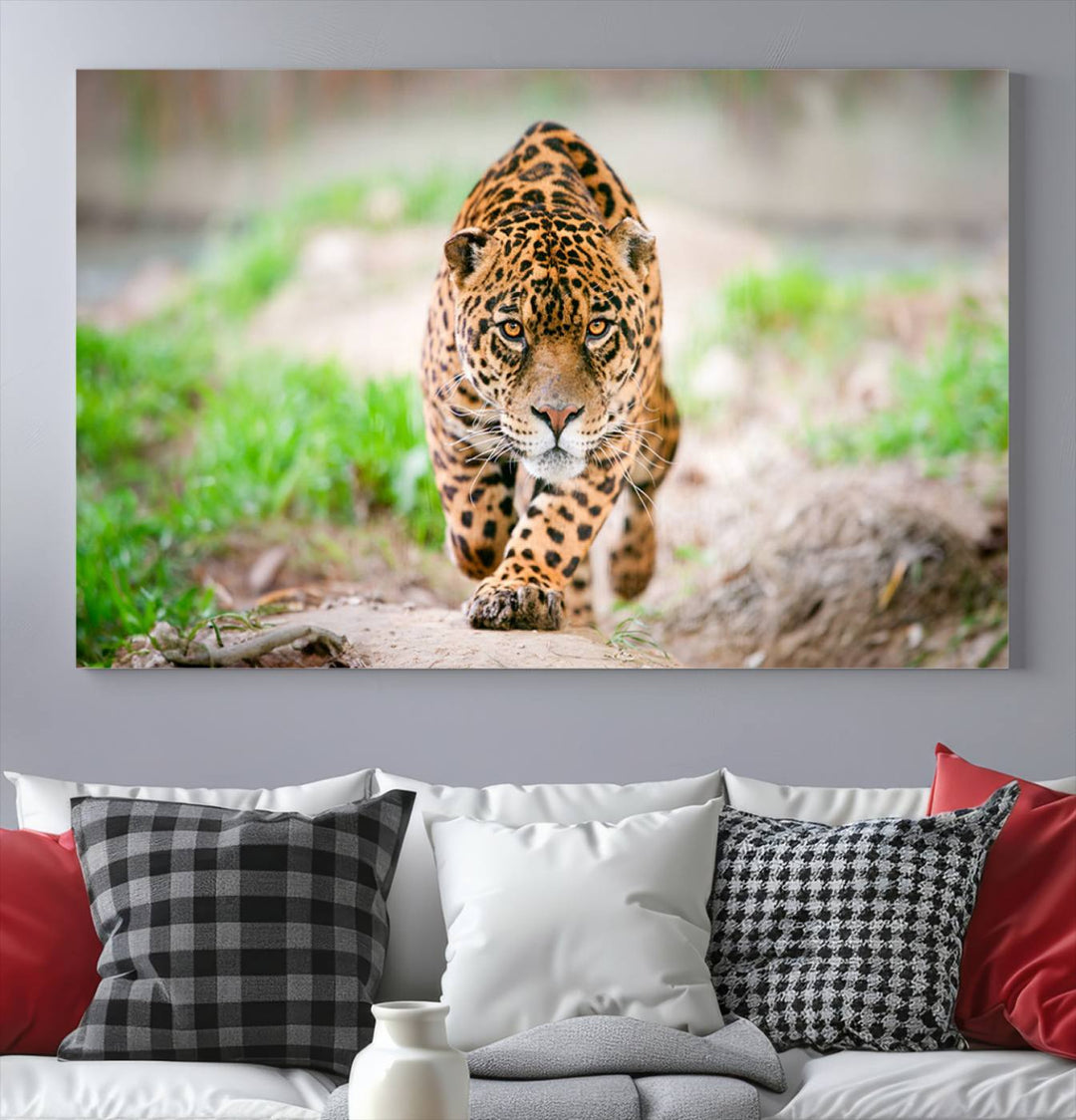 Leopard on the Prowl - Stunning Large Framed Canvas Wall Art for Living Room, Bedroom, or Office Décor, Vibrant Wildlife Print, Ready to Hang