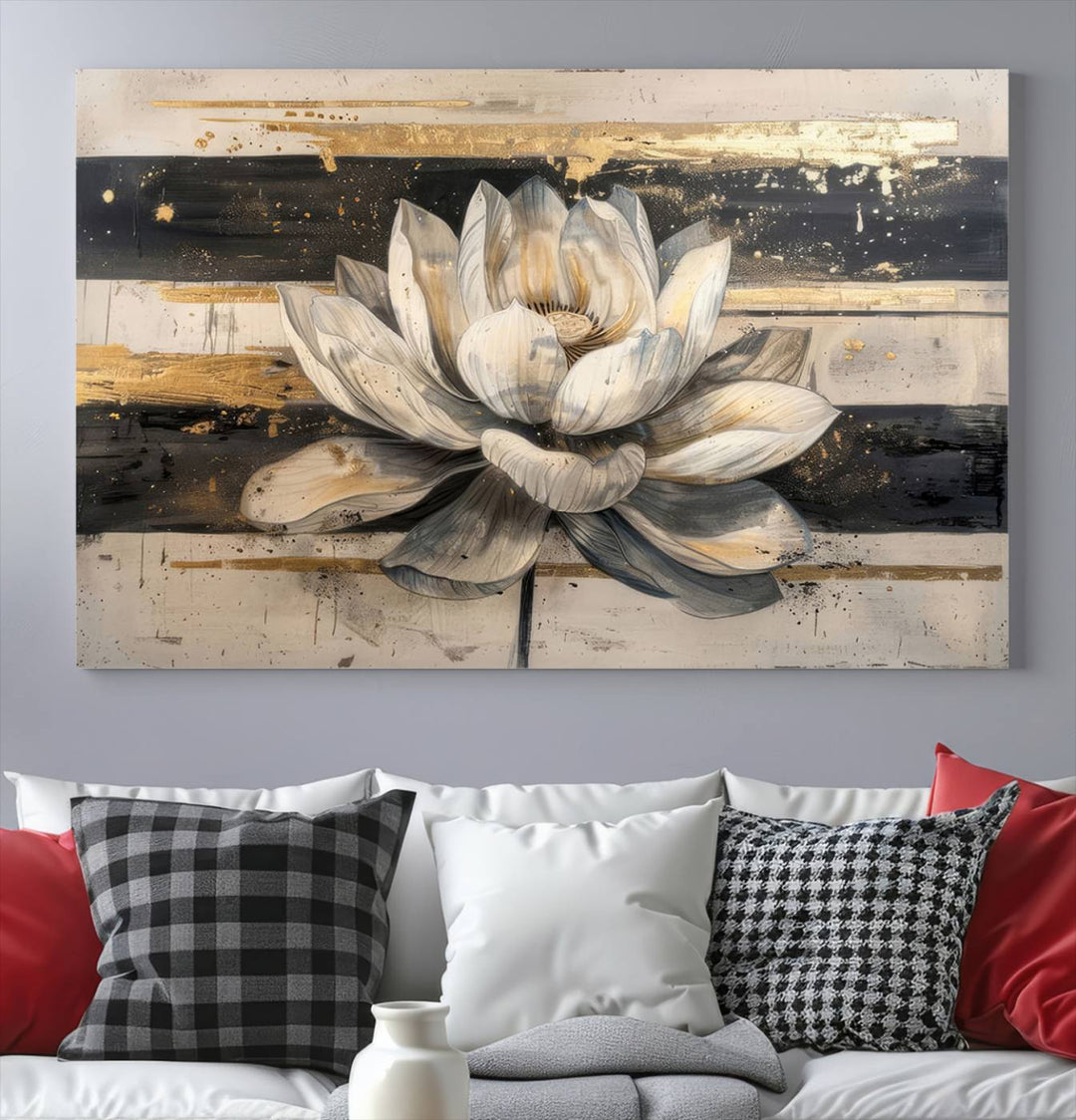 Abstract Lotus Flower Wall Art Canvas Print, Meditation Yoga Room Wall Art