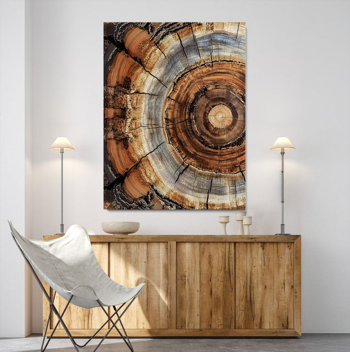 Tree Rings Wall Art Canvas Print, Framed Wood Texture Art Picture Print, Rustic Pattern Perfect Rustic Organic Decor Artwork, Framed Wood