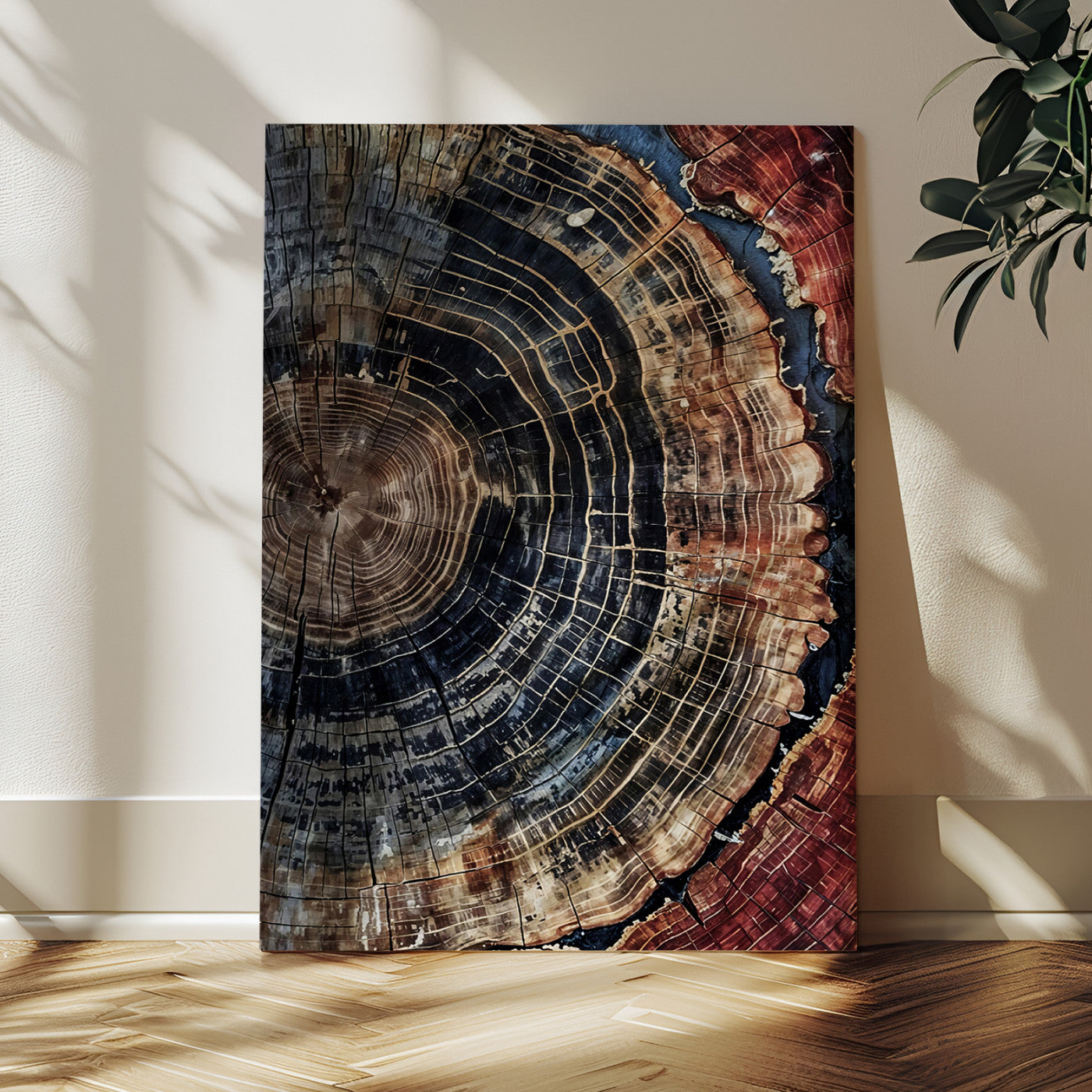 MGV-CV-24X36 - Tree Rings Wall Art Canvas Print, Framed Wood Grain Art Picture Print, Rustic Texture Perfect Rustic Nature Decor Artwork