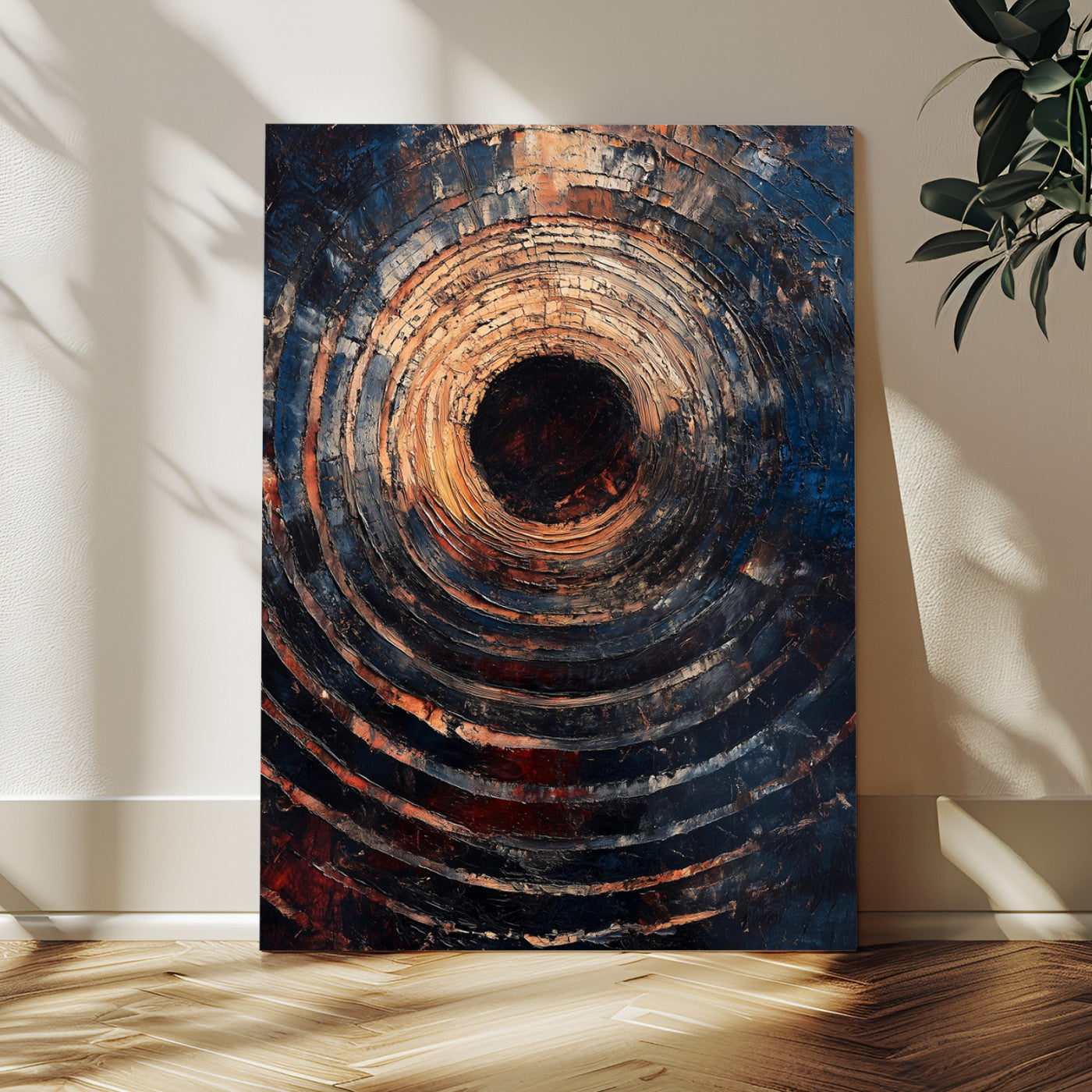 MGV-CV-24X36 - Textured Spiral Wall Art Canvas Print, Framed Abstract Void Art Picture Print, Wooden Vortex Perfect Modern Industrial Decor Artwork