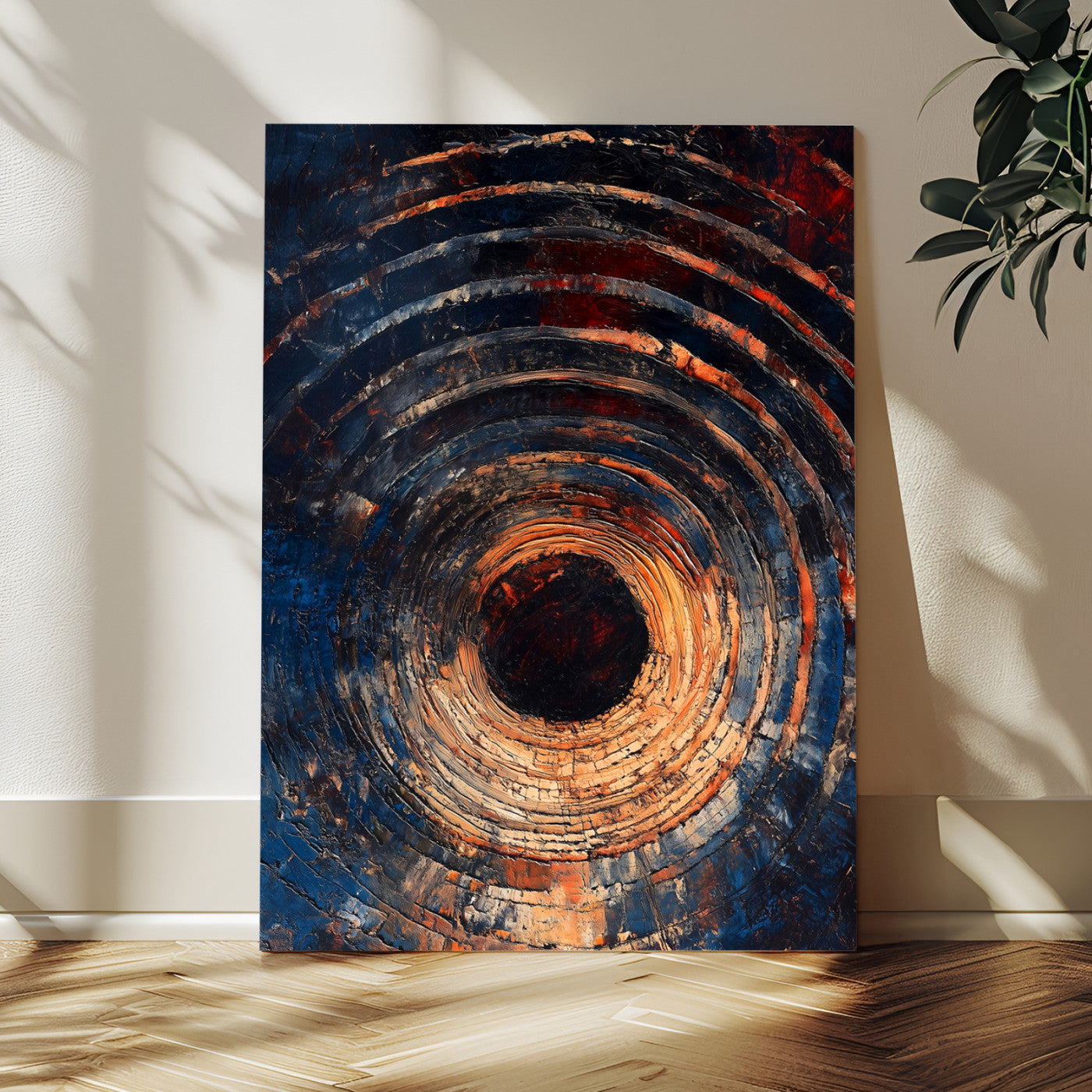 MGV-CV-24X36 - Textured Spiral Wall Art Canvas Print, Framed Abstract Void Art Picture Print, Wooden Vortex Perfect Modern Industrial Decor Artwork