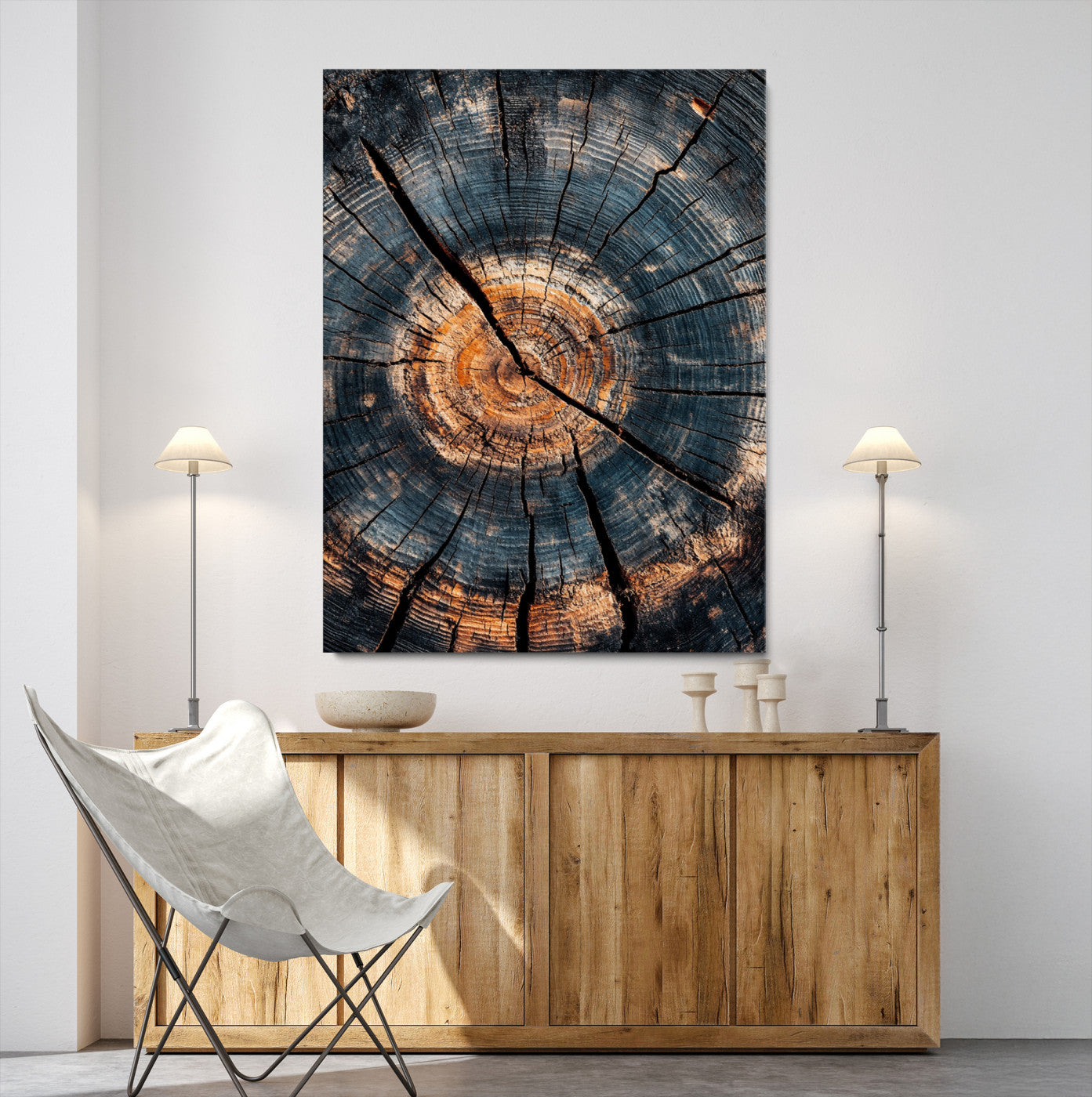 77995348-MGV-CV-36X24-Tree Rings Wall Art Canvas Print, Framed Rustic Wood Art Picture Print, Natural Texture Perfect Rustic Decor, Framed Wood Vortex Wall Art