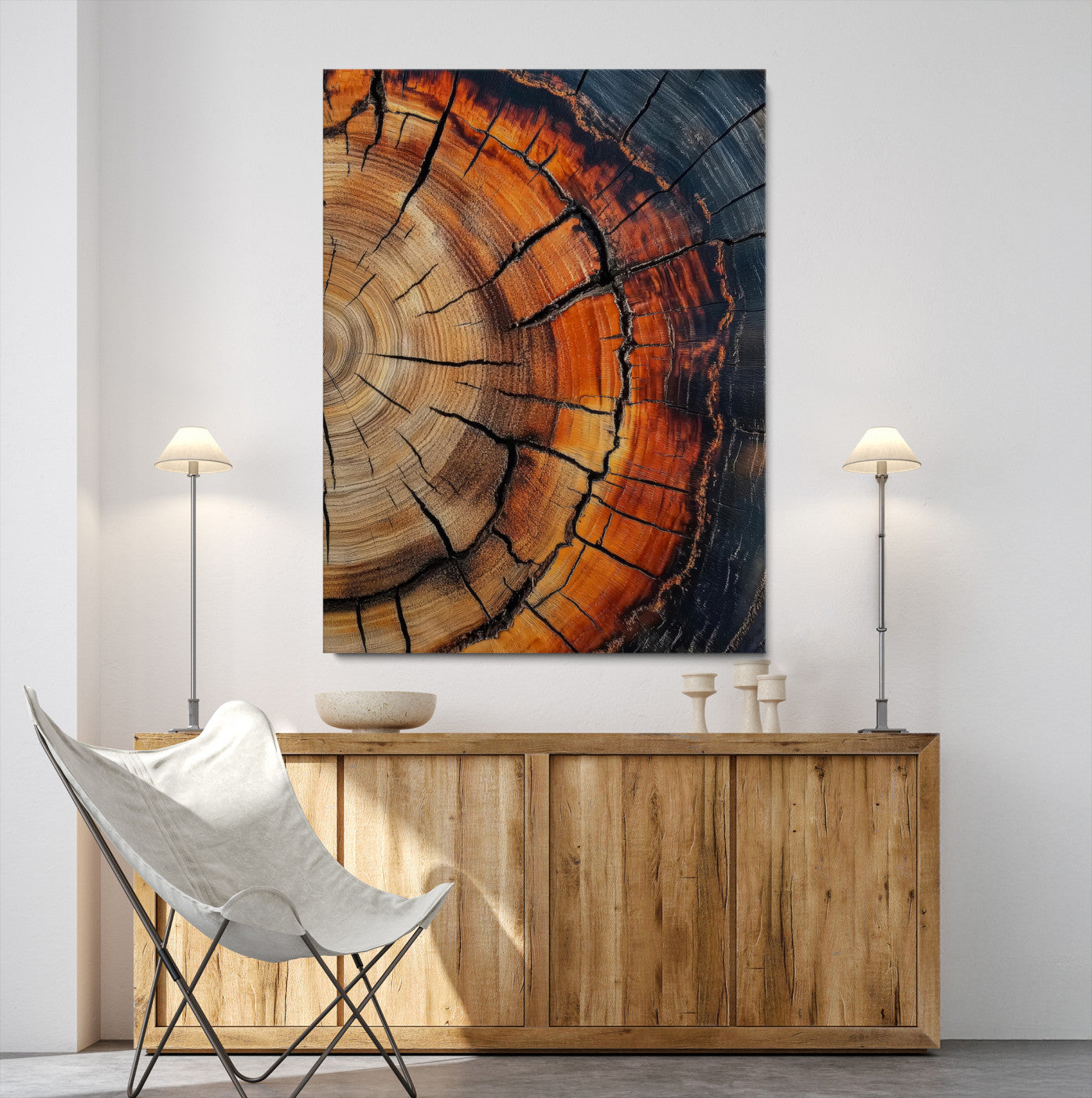 12078265-MGV-CV-36X24-Tree Rings Wall Art Canvas Print, Framed Burnt Wood Art Picture Print, Rustic Texture Perfect Rustic Earth Decor, Framed Wood Grain Canvas