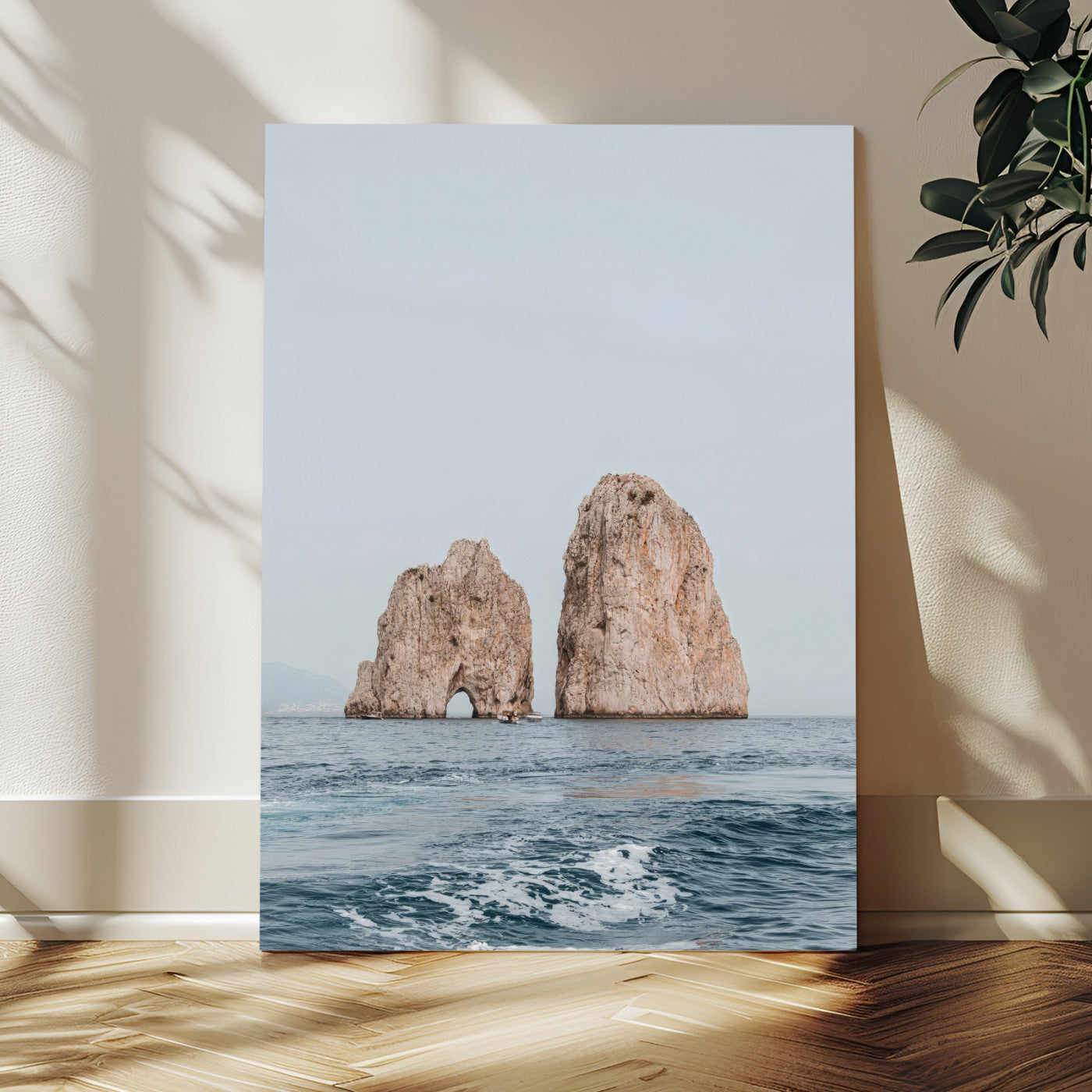 MGV-CV-24X36 - Faraglioni Capri Wall Art Canvas Print, Framed Serene Ocean Art Picture Print, Mediterranean Coastal View Perfect Mediterranean Minimalist Decor Artwork