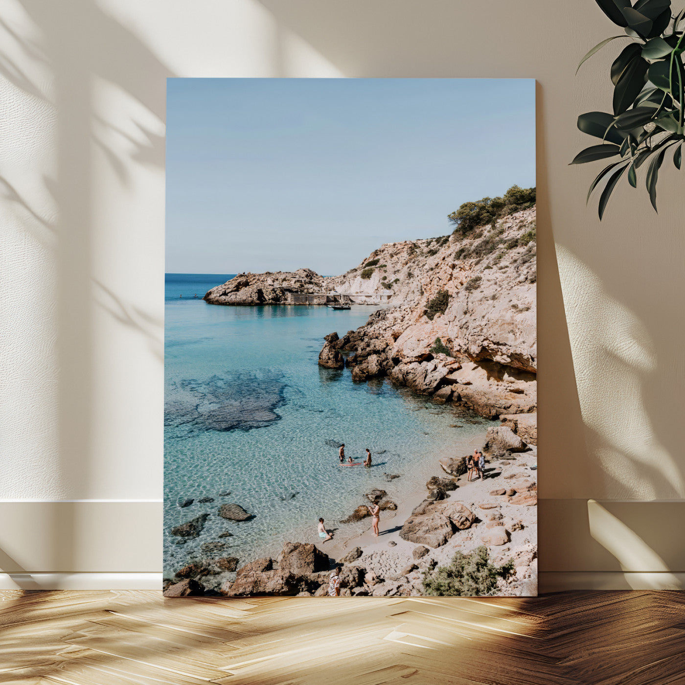 MGV-CV-24X36 - Turquoise Cove Wall Art Canvas Print, Framed Ibiza Beach Art Picture Print, Mediterranean Shore Perfect Boho Coastal Decor Artwork