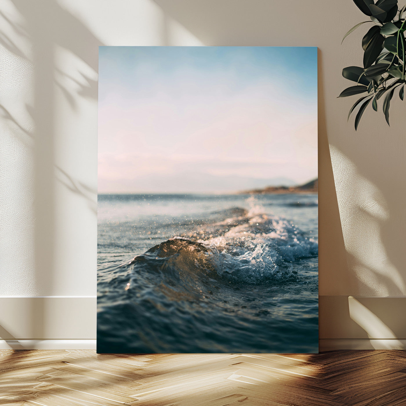 MGV-CV-24X36 - Ocean Waves Wall Art Canvas Print, Framed Coastal Serenity Art Picture Print, Golden Hour Perfect Modern Coastal Decor Artwork