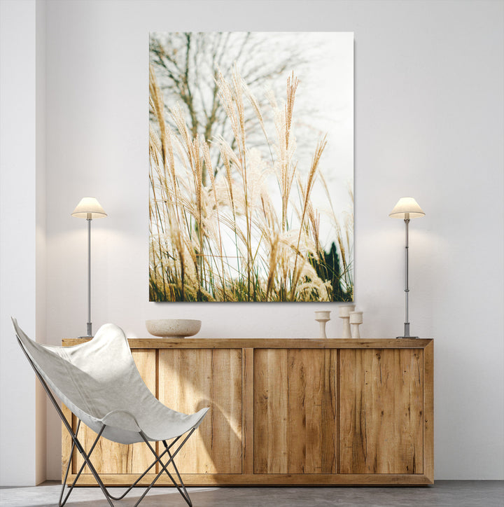 Pampas Grass Wall Art Canvas Print, Framed Neutral Tones Art Picture Print, Minimalist Nature Perfect Boho Minimalist Decor Artwork