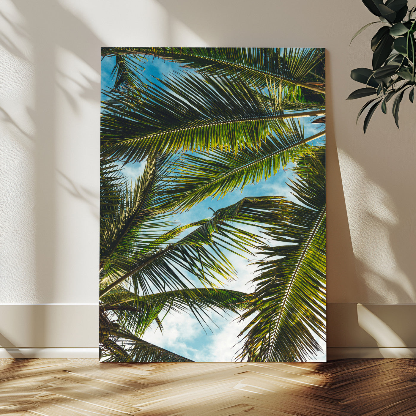 MGV-CV-24X36 - Palm Leaves Wall Art Canvas Print, Framed Tropical Vibes Art Picture Print, Green Foliage Perfect Tropical Boho Decor Artwork