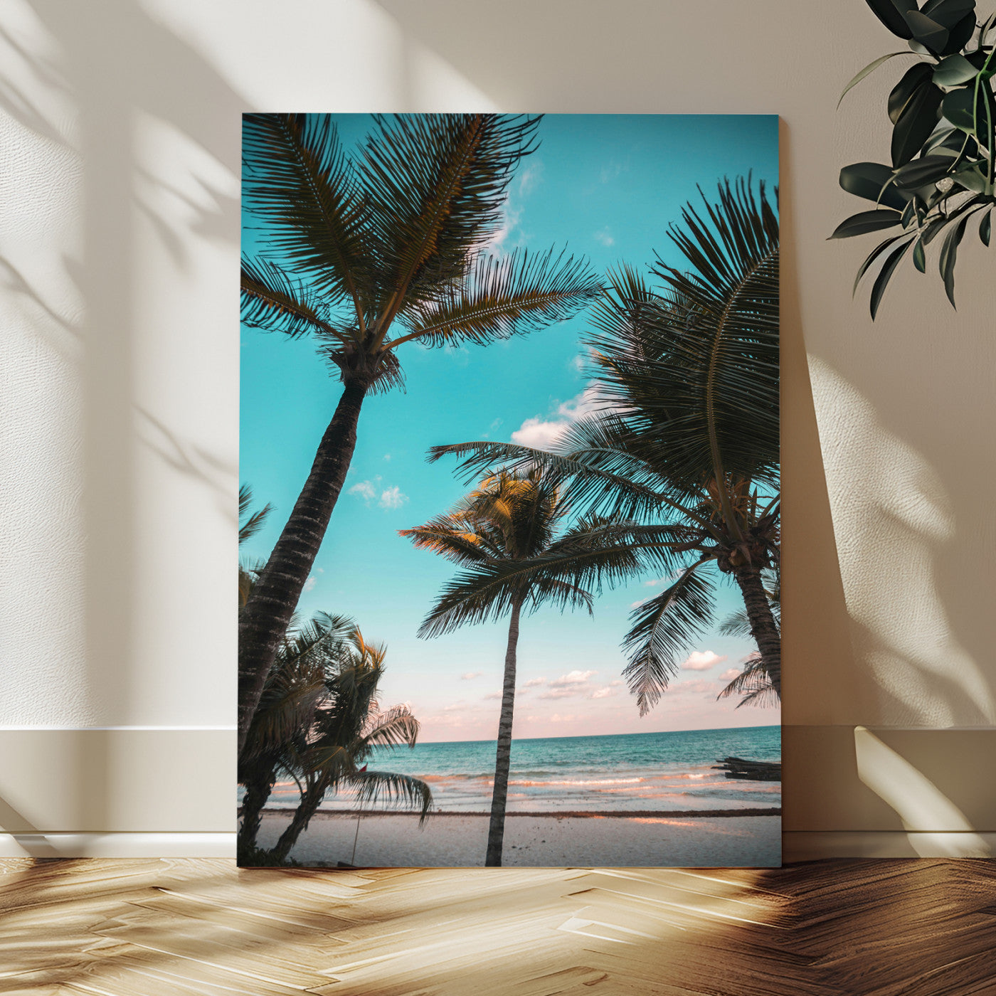MGV-CV-24X36 - Palm Trees Wall Art Canvas Print, Framed Tropical Beach Art Picture Print, Ocean Breeze Perfect Tropical Coastal Decor Artwork