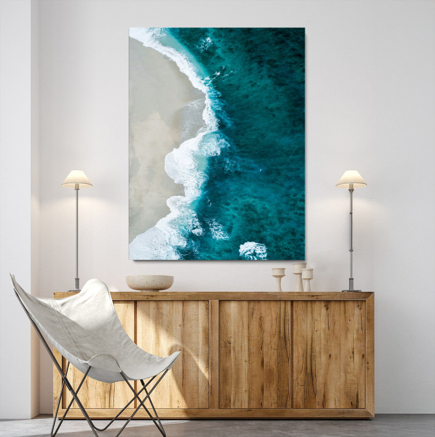 30011717-MGV-CV-24X36-Aerial Ocean View Wall Art Canvas Print, Framed Coastal Serenity Art Picture Print, Turquoise Waves Perfect Modern Coastal Decor Artwork