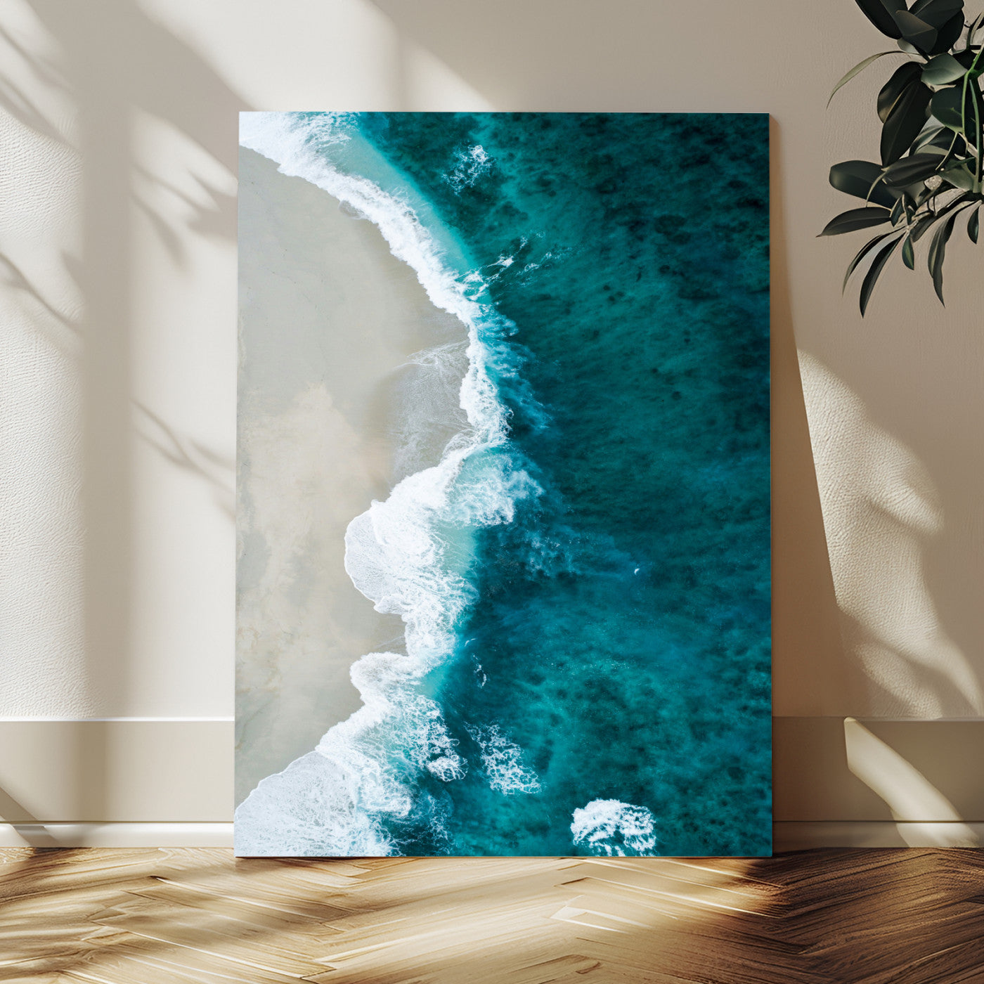 MGV-CV-24X36 - Aerial Ocean View Wall Art Canvas Print, Framed Coastal Serenity Art Picture Print, Turquoise Waves Perfect Modern Coastal Decor Artwork
