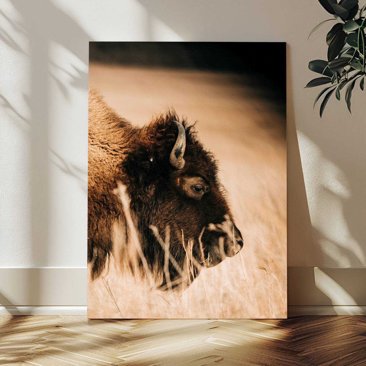 MGV-CV-24X36 - Bison Portrait Wall Art Canvas Print, Framed Western Landscape Art Picture Print, Prairie Serenity Perfect Modern Ranch Decor Decor Artwork