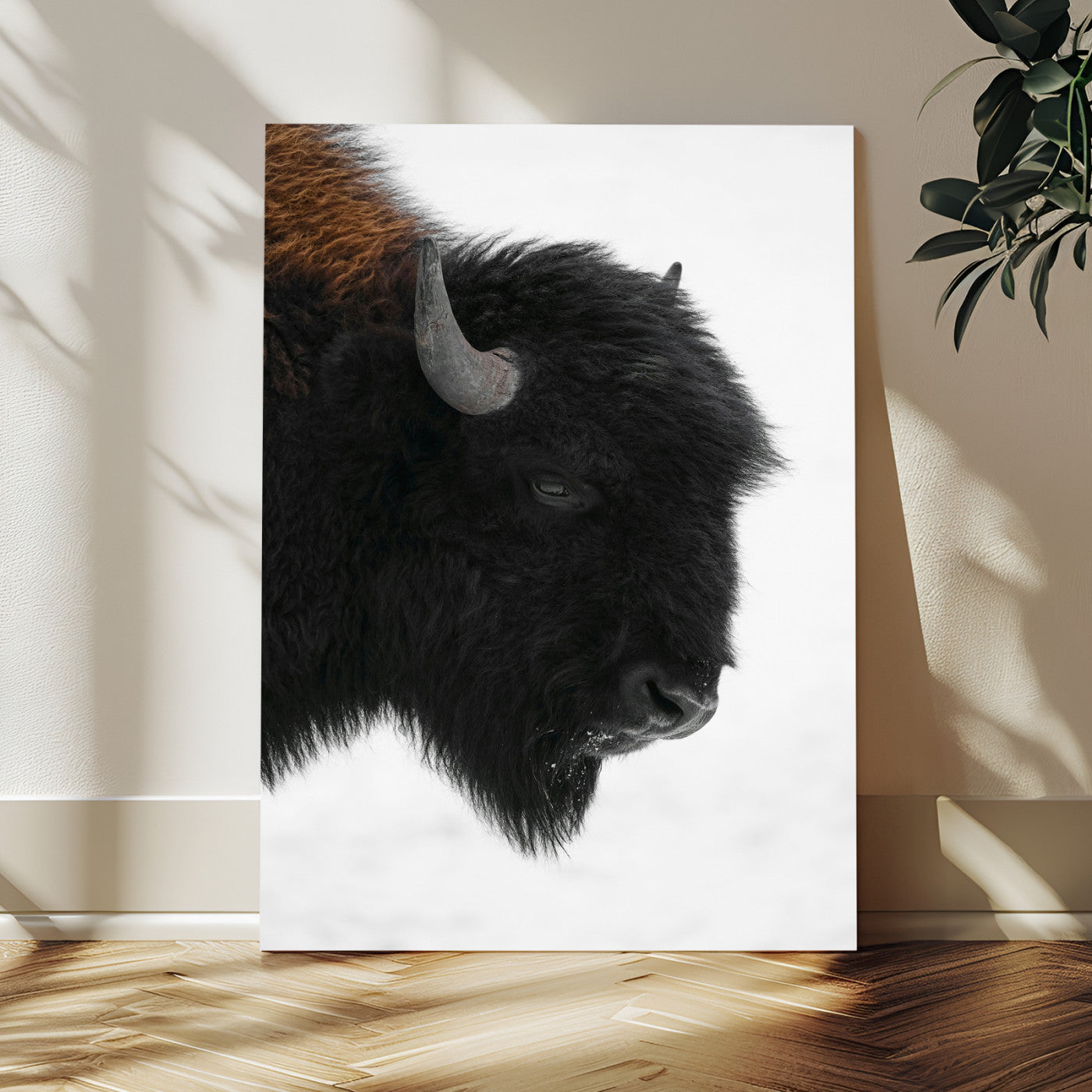 MGV-CV-24X36 - Western Rustic Wall Art Canvas Print, Framed Buffalo Photography Art Picture Print, Black and White Wildlife Perfect Country Decor Artwork