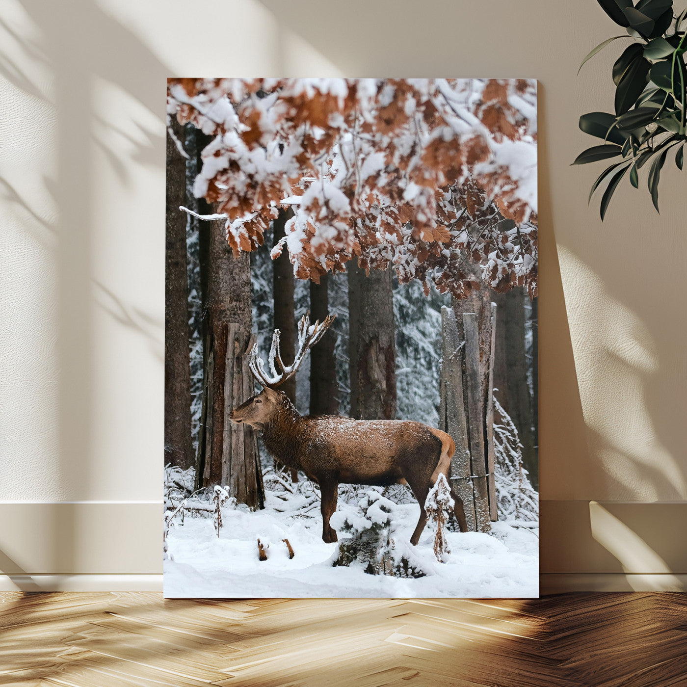 MGV-CV-24X36 - Serene Landscape Wall Art Canvas Print, Framed Winter Wonderland Art Picture Print, Winter Deer Perfect Cabin Decor Artwork