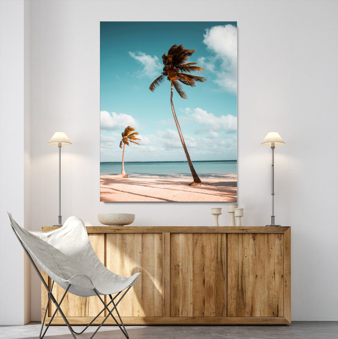 Tropical Beach Wall Art Canvas Print, Framed Coastal Palm Trees Art Picture Print, Serene Ocean View Perfect Tropical Coastal Decor Artwork