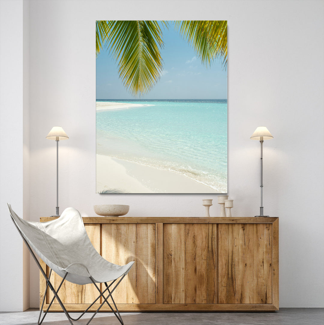 Azure Water Wall Art Canvas Print, Framed Tranquil Island Escape Art Picture Print, Clear Blue Ocean Wall Art Coastal Minimalist Decor