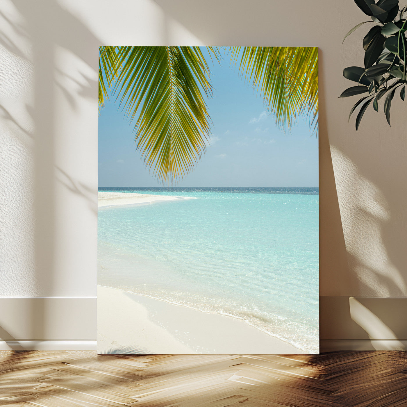 MGV-CV-24X36 - Azure Water Wall Art Canvas Print, Framed Tranquil Island Escape Art Picture Print, Clear Blue Ocean Perfect Coastal Minimalist Decor Artwork