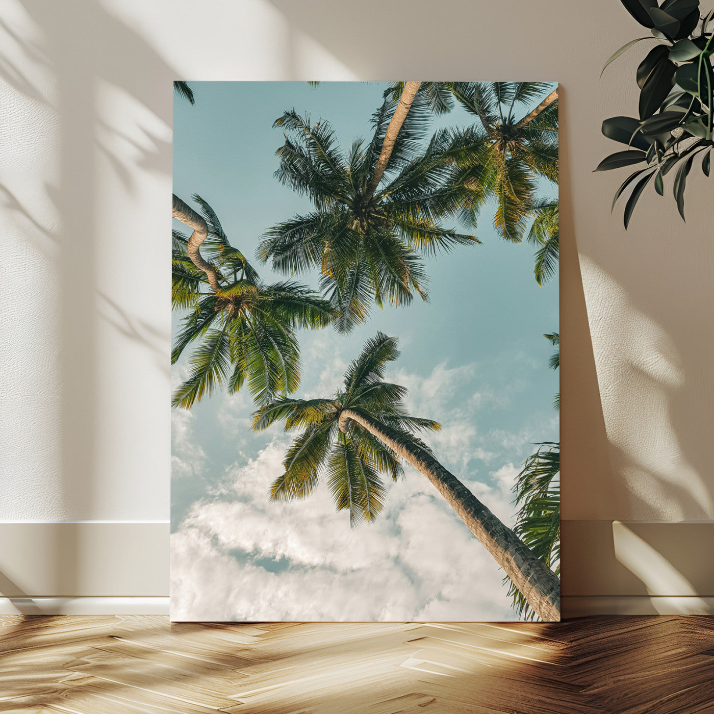 MGV-CV-24X36 - Tropical Palm Trees Wall Art Canvas Print, Framed Coastal Nature Art Picture Print, Relaxing Summer Vibes Perfect Boho Coastal Decor Artwork