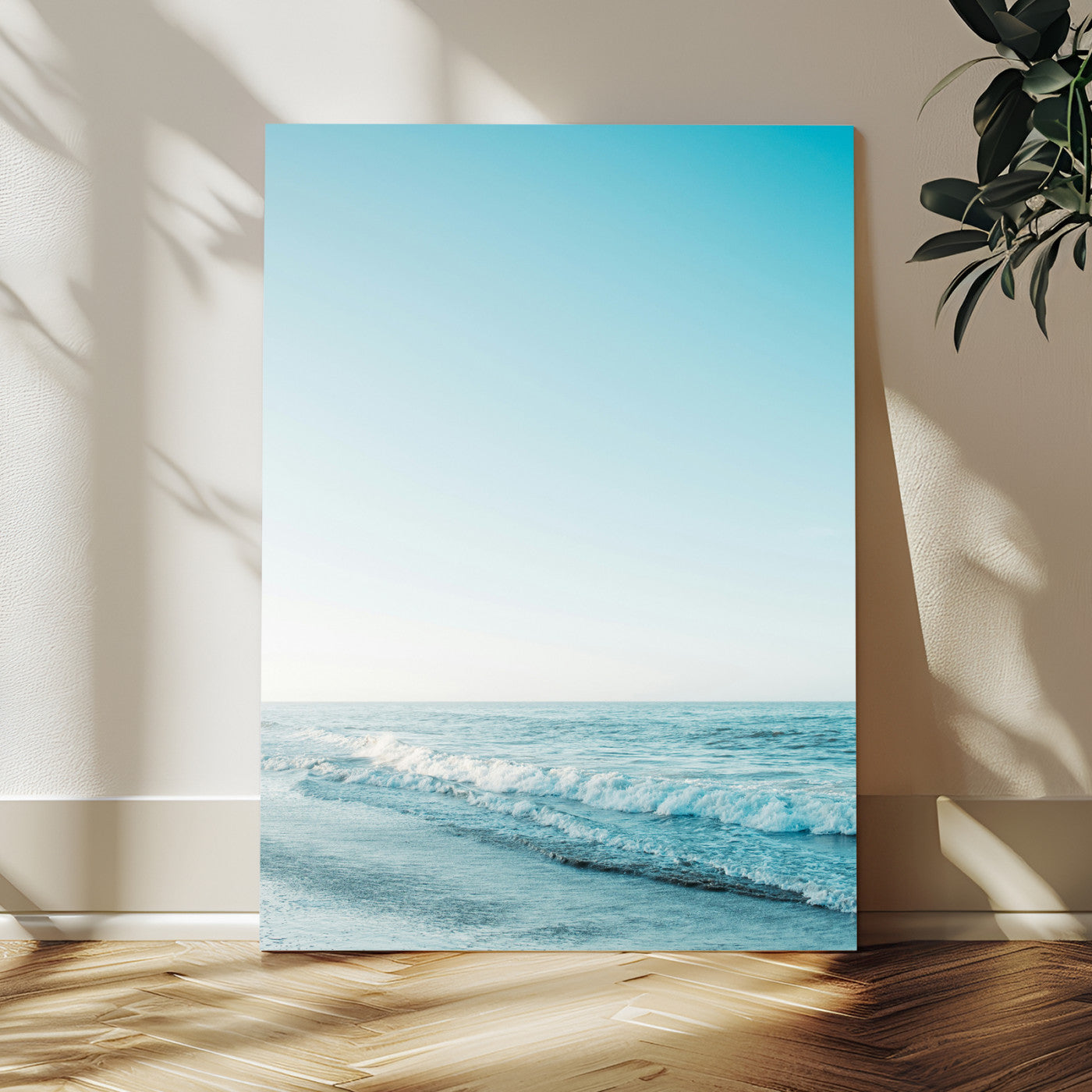 MGV-CV-24X36 - Minimalist Ocean Wall Art Canvas Print, Framed Calm Seascape Art Picture Print, Soft Blue Tones Perfect Coastal Minimalist Decor Artwork